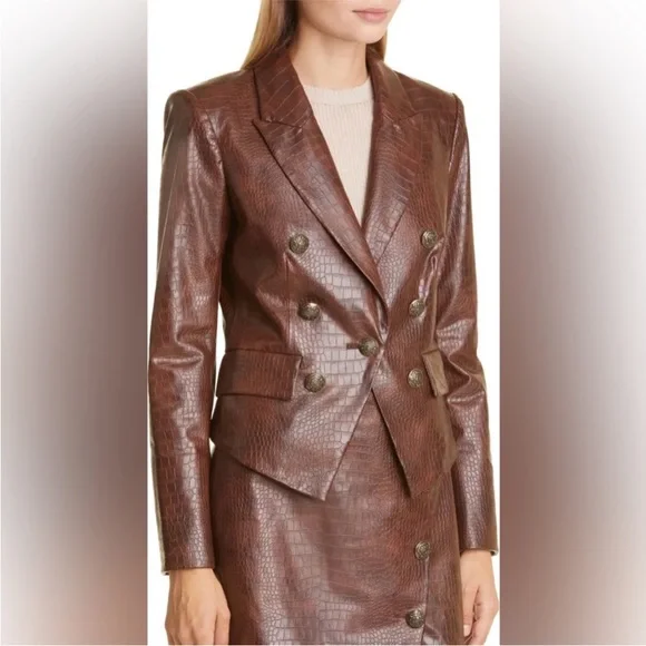 $698 Veronica Beard Cooke Vegan Croc Leather Dickey Jacket blazer